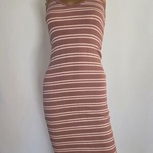 wild fable Mauve and Light Pink Striped Ribbed Midi Dress